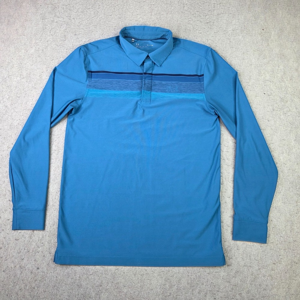 Under Armour Polo Shirt Men's Small Blue Loose Long Sleeve Performance Golf